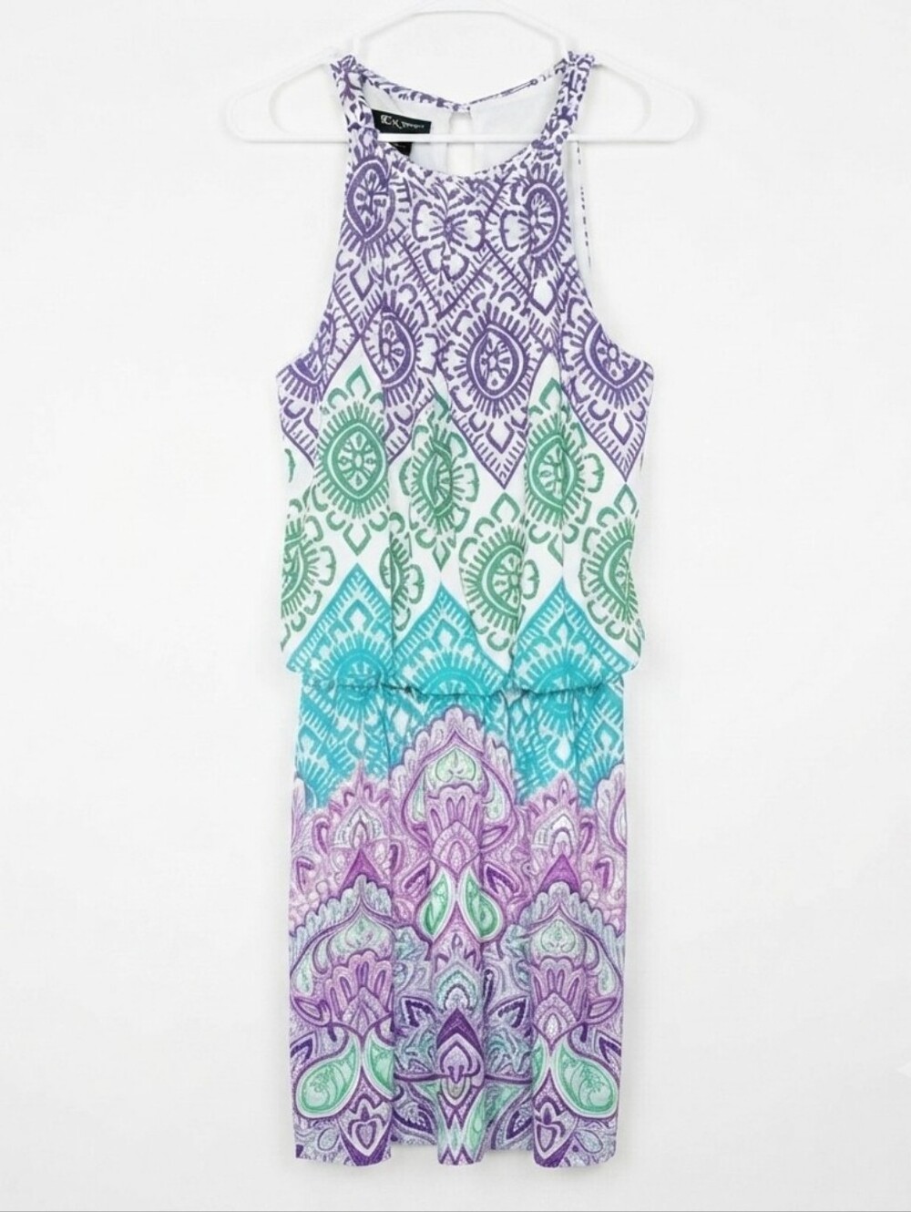 New Directions Asymmetrical Dress - Blue, Green, Purple Size 14